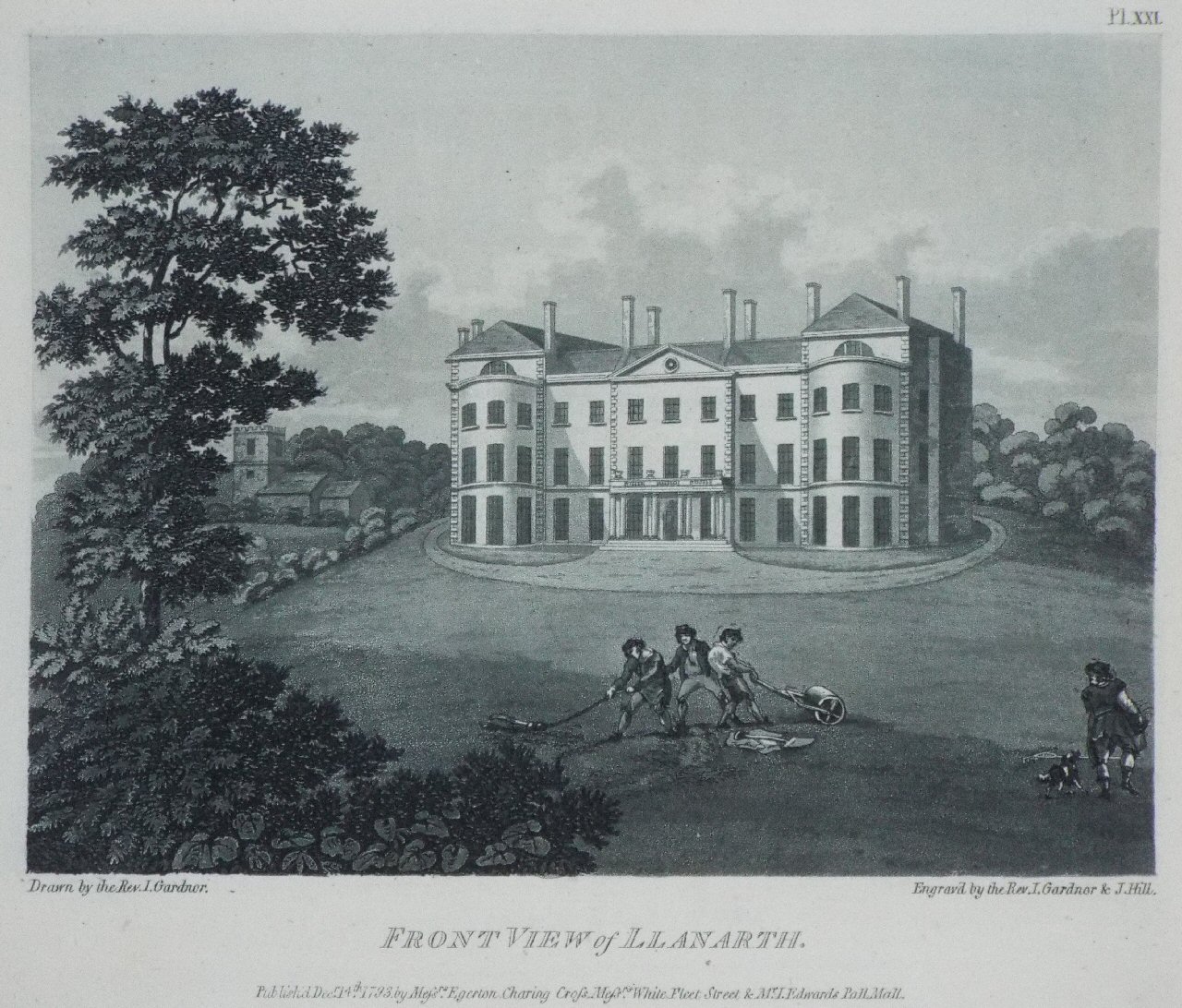 Aquatint - Front View of Llanarth. - Gardner